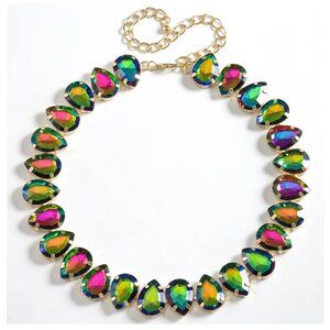 Multicolor Watermelon Glass Teardrop Necklace With Gold Chain